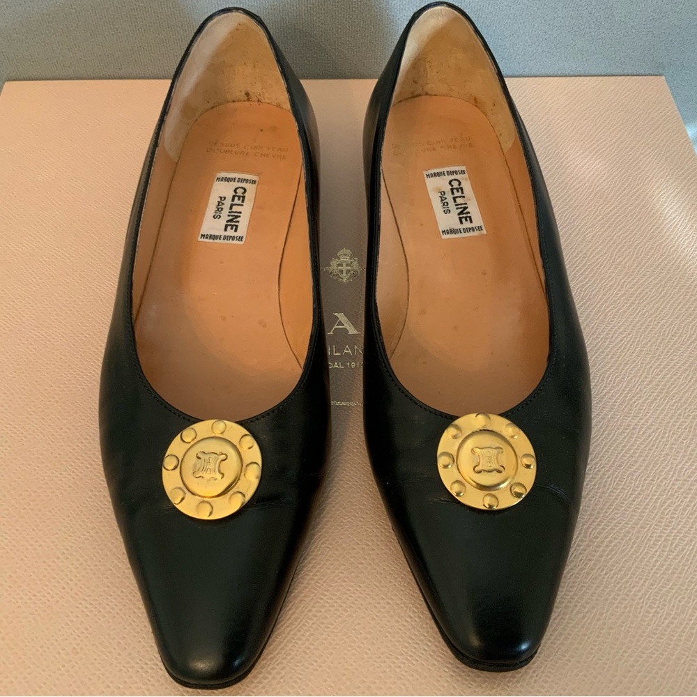 Authentic Celine Paris Leather Flat Loafer Black Rare Vintage Size 5.5 - Picture 2 of 14